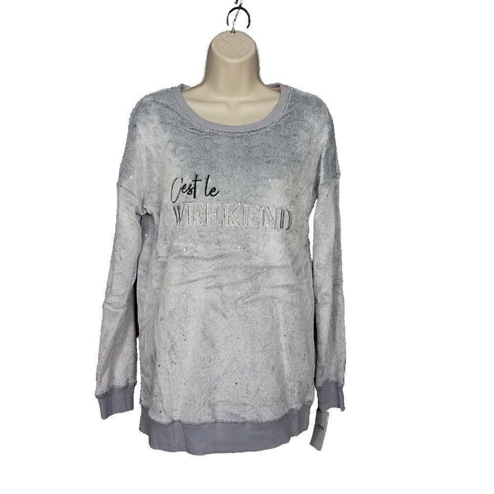 Jenni Women's Small Cest Le Weekend Sleep Lounge Pajama Top Sparkly S Gray New